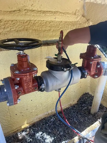 Backflow prevention assembly being tested on a property in Clemson, South Carolina